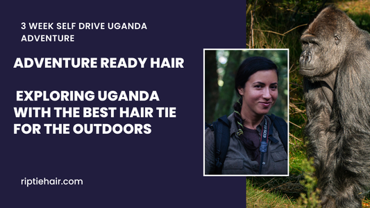 Blog header for “Adventure Ready Hair” — exploring Uganda with the best hair tie for the outdoors and showcasing a hairstyle for hiking in humid jungle conditions