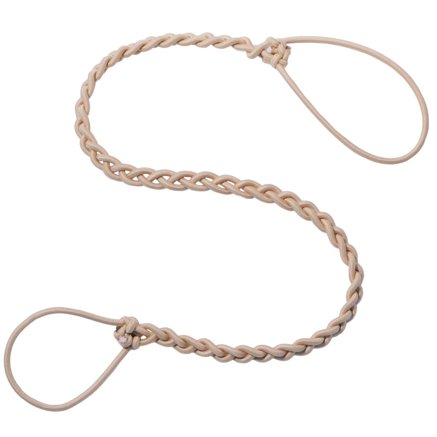 Fabric covered elastic hair tie in blonde color.