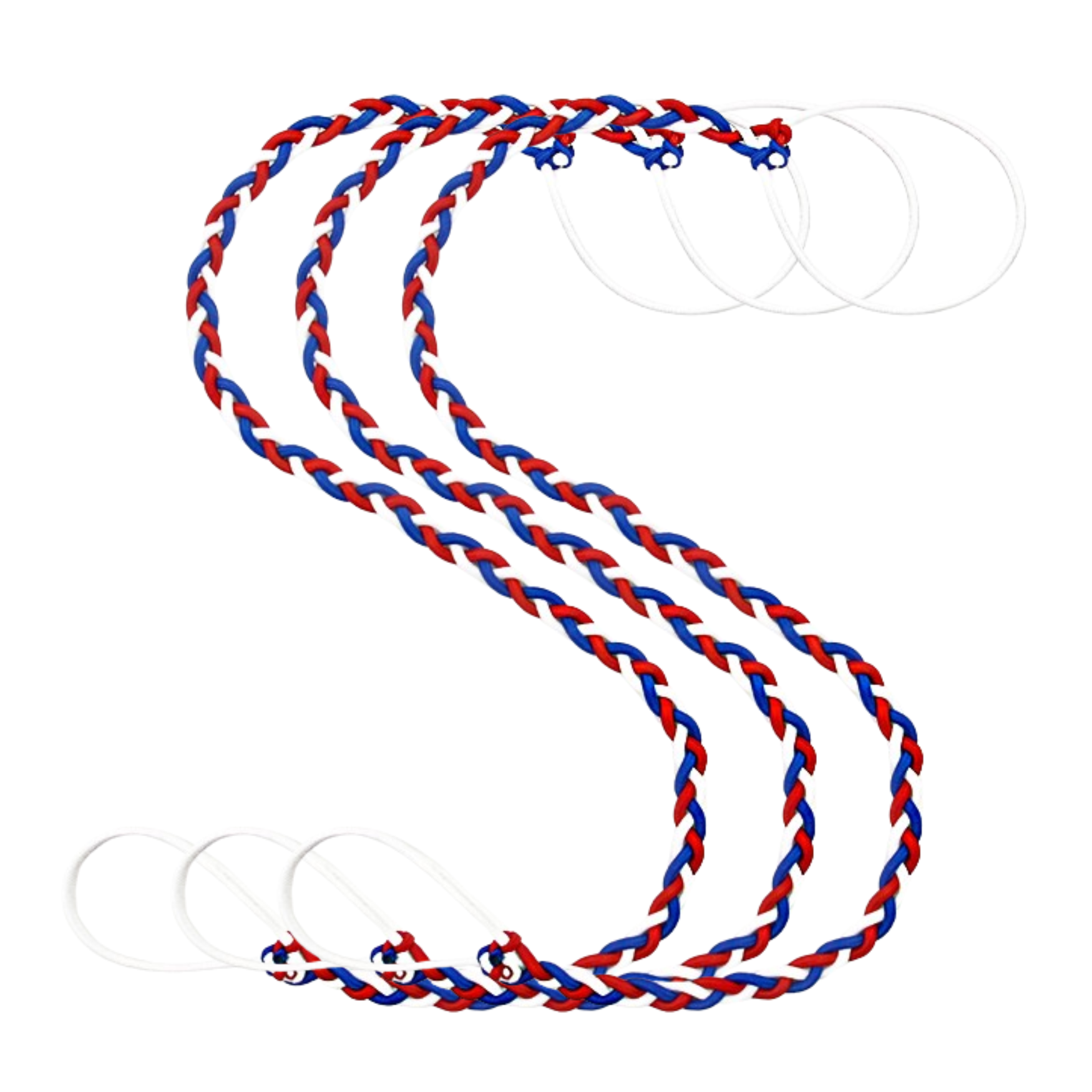 Colorful twisted cords with loops on a light background.