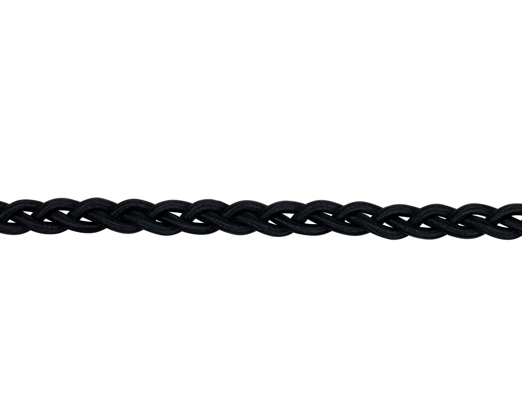 Close up of black braided thick hair tie