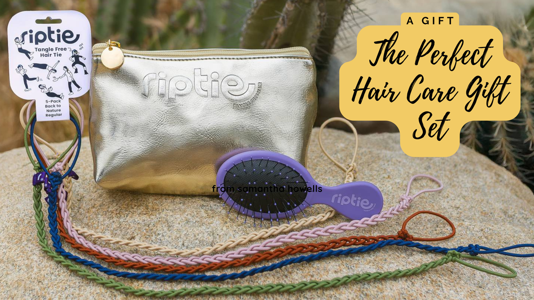 Rip Tie Hair Care Gift Set with tangle-free brush and metallic bag”